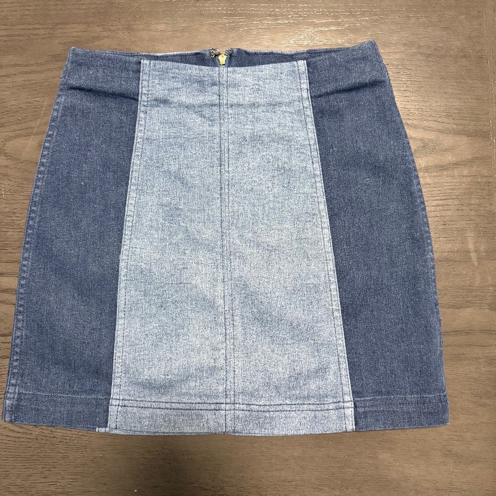 Free People Blue Denim 2 Tone Colorblock Stretch Mini Skirt Size 8